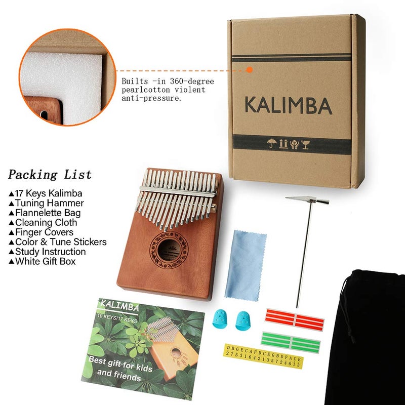 Ubblove Kalimba Thumb Piano 17 Keys Portable Mbira Finger Piano Music Instrument Gifts for Kids and Adults Beginners Thumb Pianos with Tuning Hammer, Finger Covers - Image 5